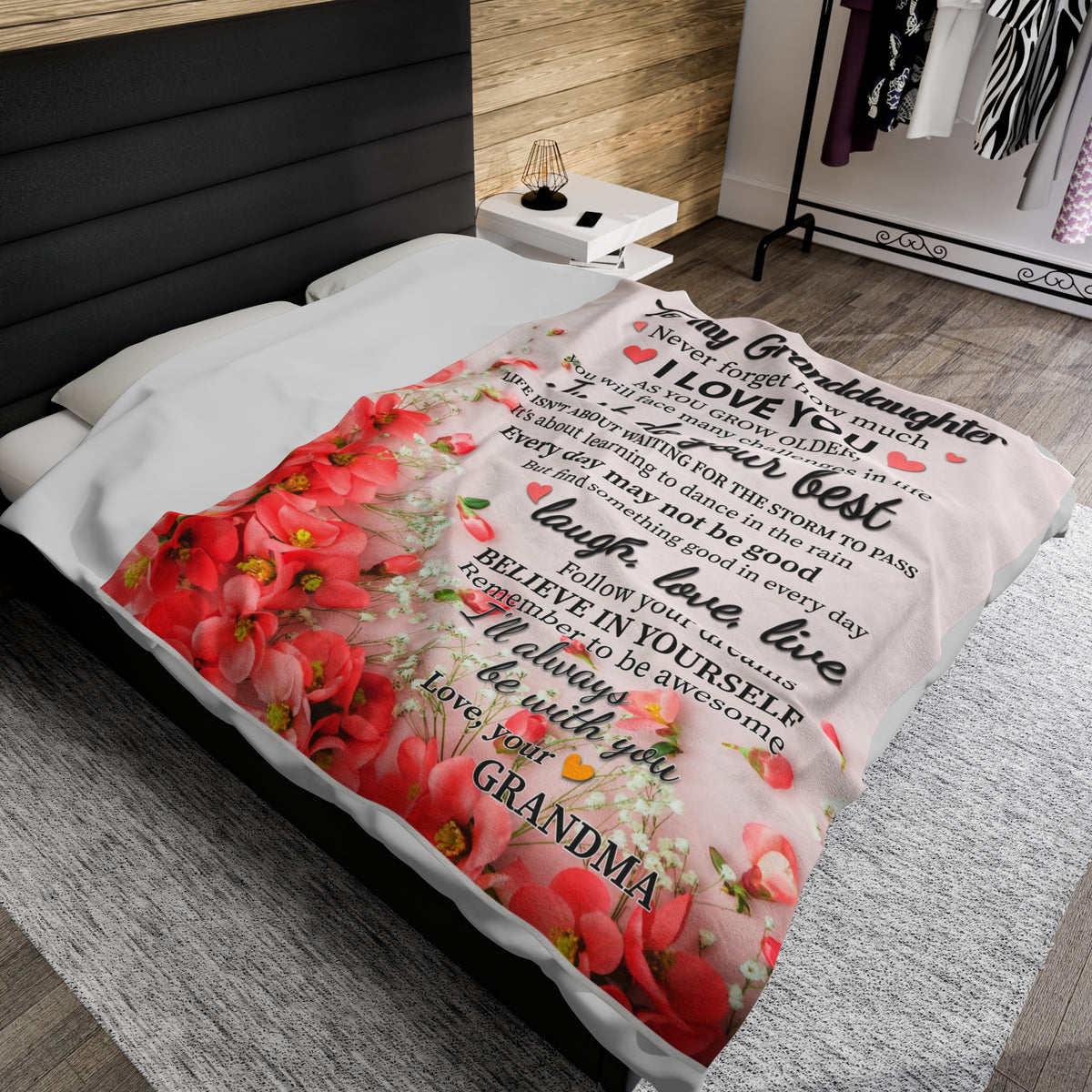 To My Granddaughter - Never forget how much I love you - Velveteen Plush Blanket
