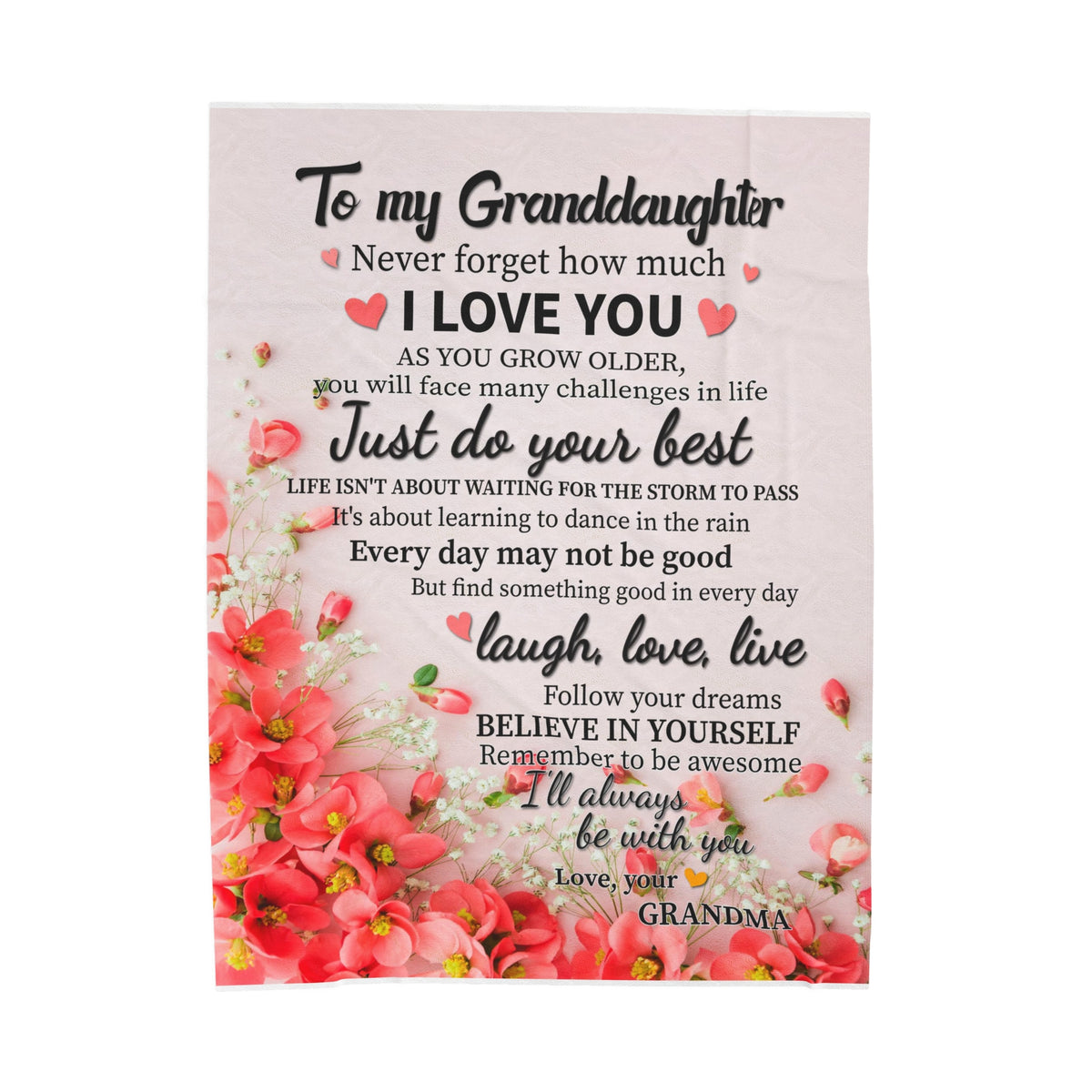 To My Granddaughter - Never forget how much I love you - Velveteen Plush Blanket