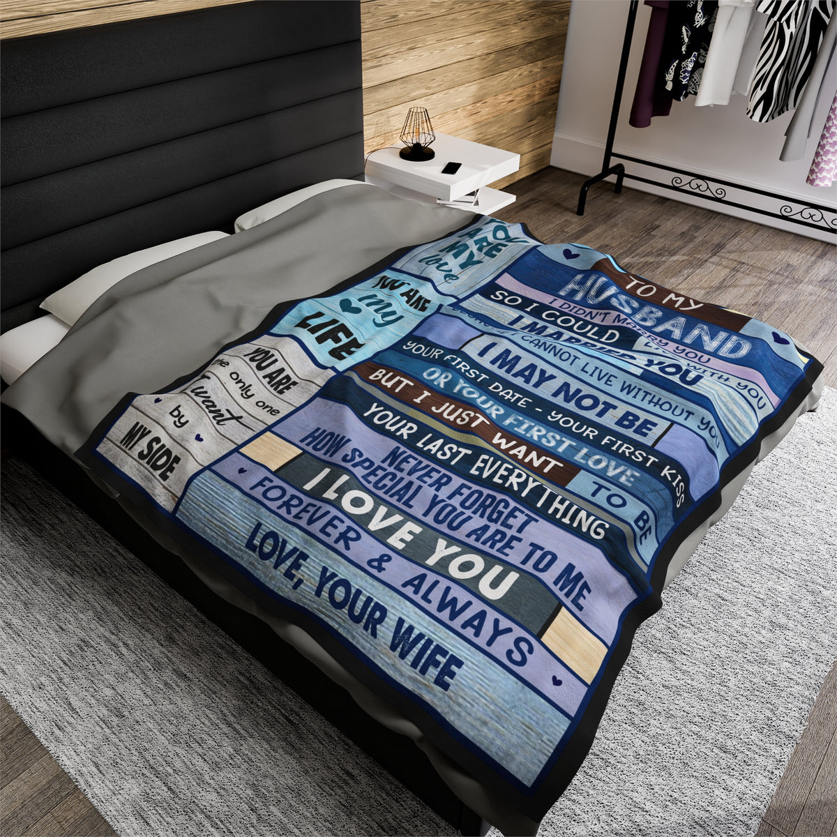 To My Husband By My Side Velveteen Plush Blanket