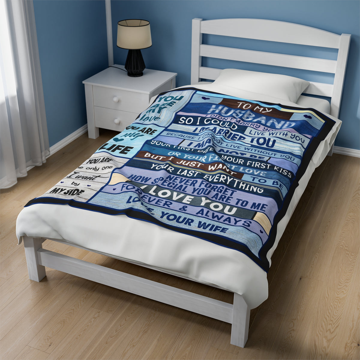 To My Husband By My Side Velveteen Plush Blanket