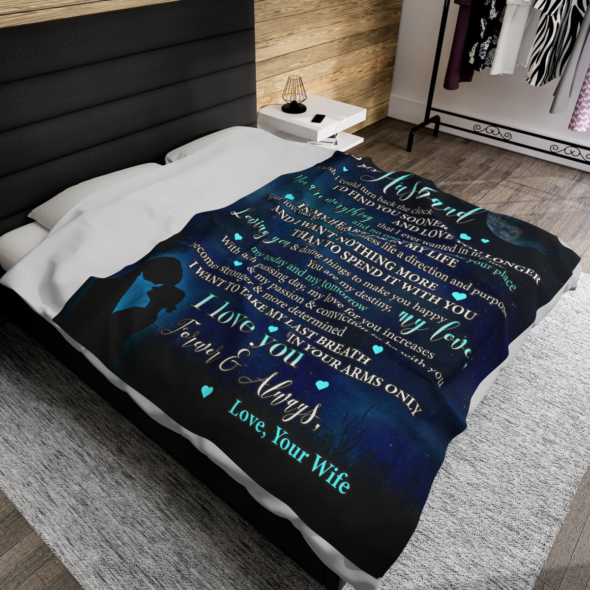 To My Husband, I wish I could turn back Time - Velveteen Plush Blanket