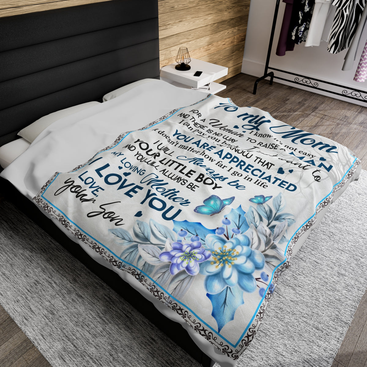 To my Mom - not easy to raise a man - Velveteen Plush Blanket