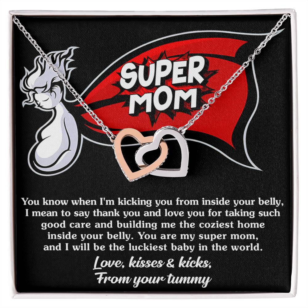 Mama-To-Be-My Super Mom Interlocking Heart Necklace