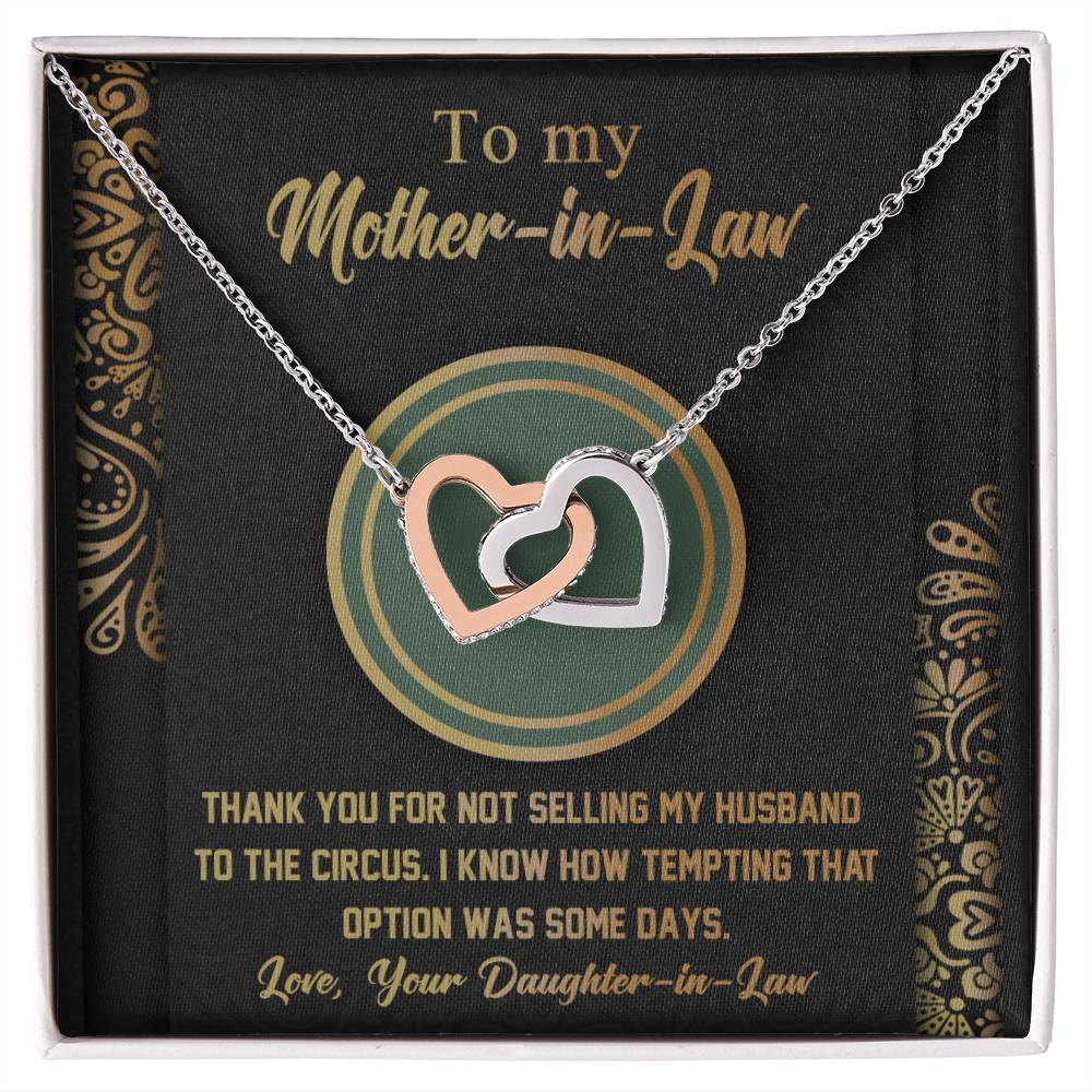 Mother-In-Law-Thank You Interlocking Heart Necklace