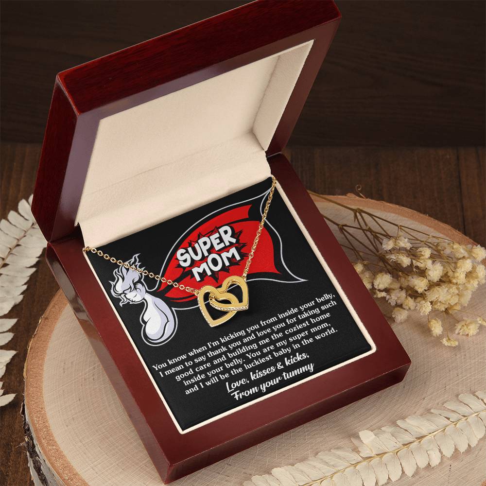 Mama-To-Be-My Super Mom Interlocking Heart Necklace