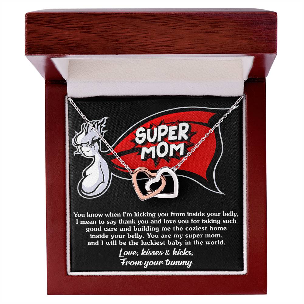 Mama-To-Be-My Super Mom Interlocking Heart Necklace