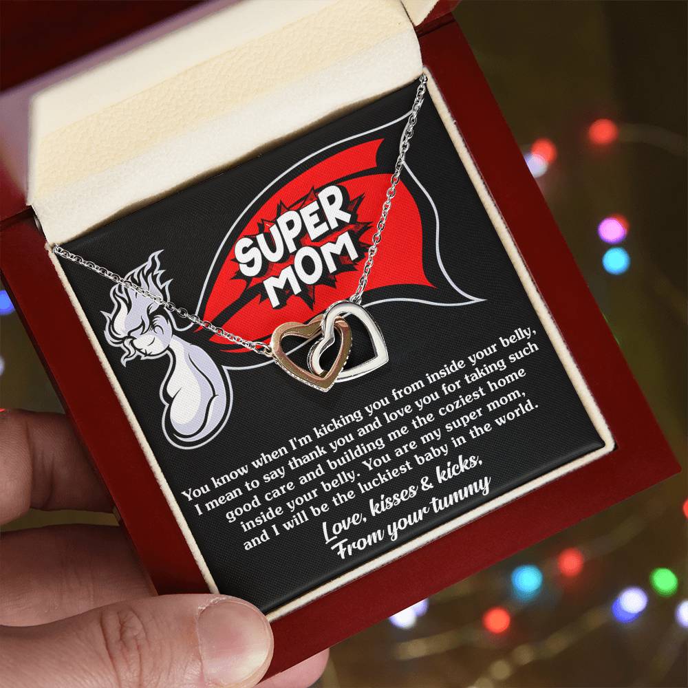 Mama-To-Be-My Super Mom Interlocking Heart Necklace