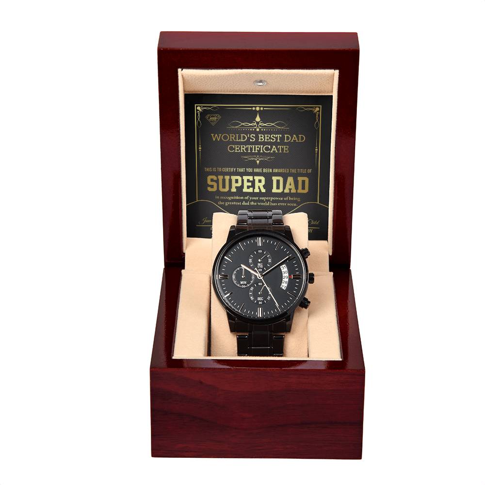 Dad-Super Dad Certificate-Metal Chronograph Watch Stylish Chronograph Watch | Perfect Father's Day Gift