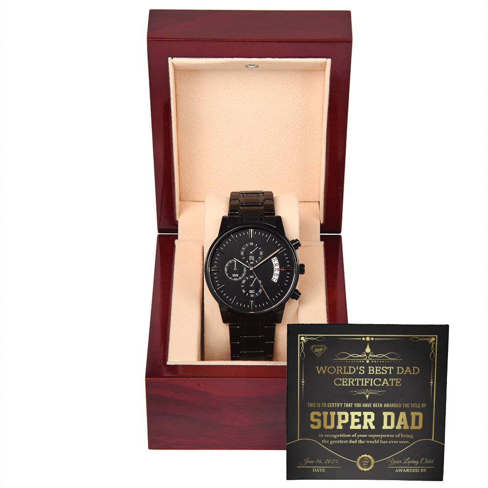 Dad-Super Dad Certificate-Metal Chronograph Watch Stylish Chronograph Watch | Perfect Father's Day Gift