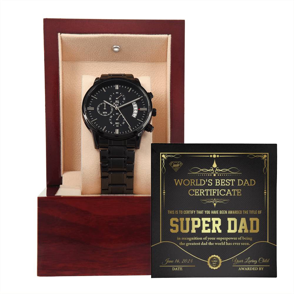 Dad-Super Dad Certificate-Metal Chronograph Watch Stylish Chronograph Watch | Perfect Father's Day Gift
