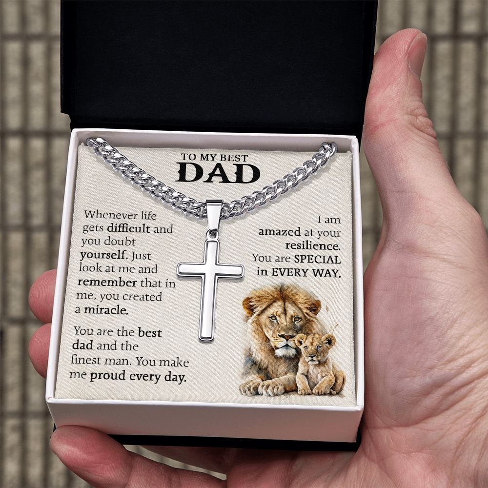 Unbreakable Bond: Cuban Chain with Artisan Cross Necklace - A Father's Day Tribute