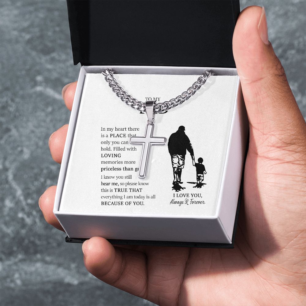 Dad's Treasure: Cuban Chain with Artisan Cross Necklace - A Timeless Gift of Love