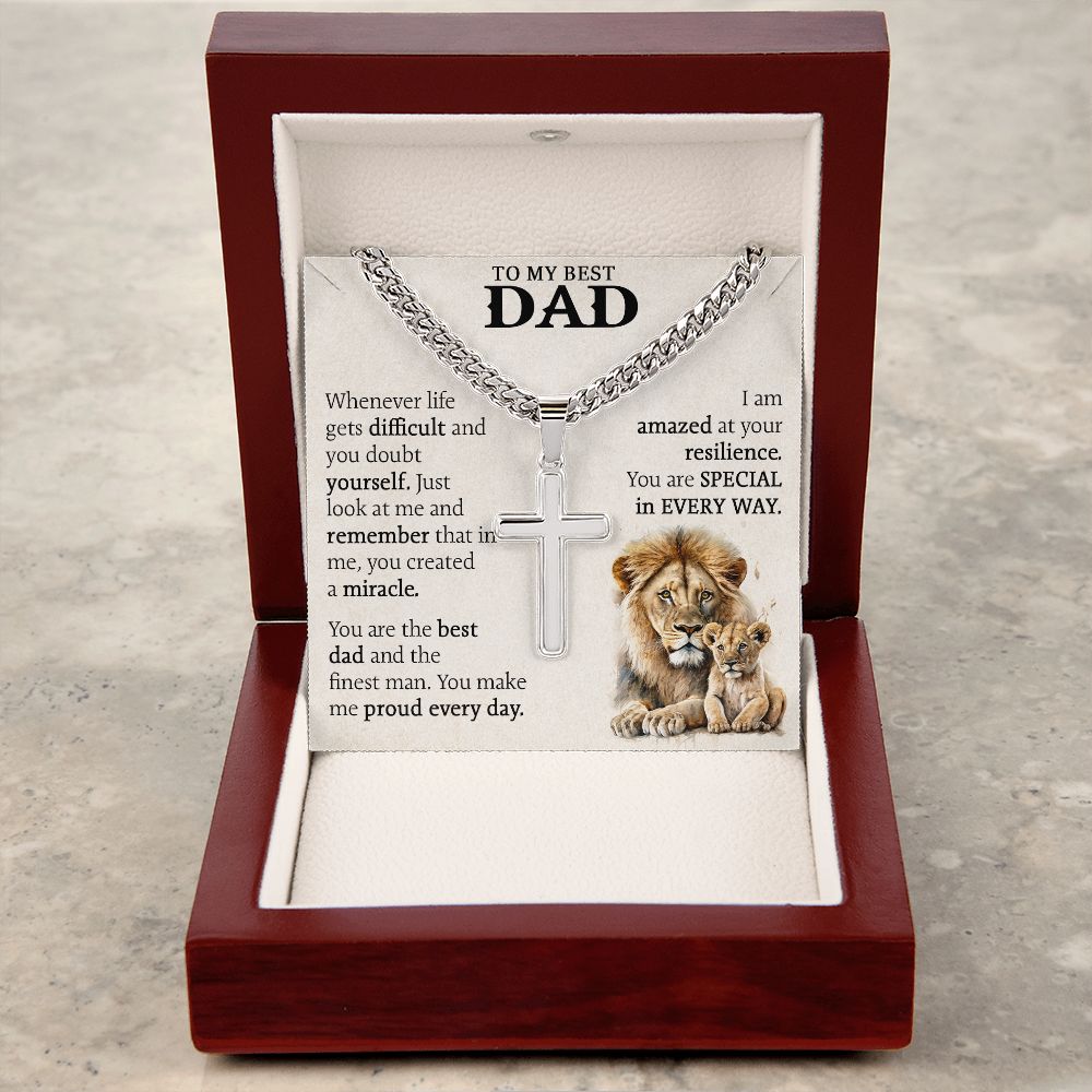 Unbreakable Bond: Cuban Chain with Artisan Cross Necklace - A Father's Day Tribute