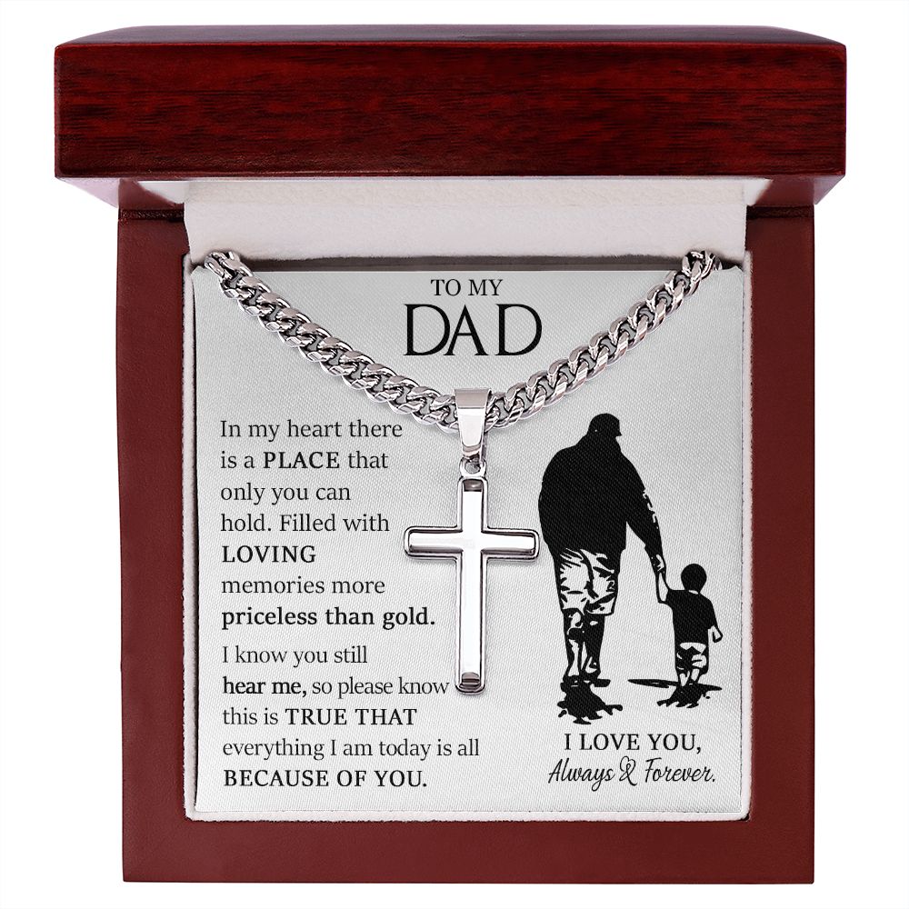 Dad's Treasure: Cuban Chain with Artisan Cross Necklace - A Timeless Gift of Love
