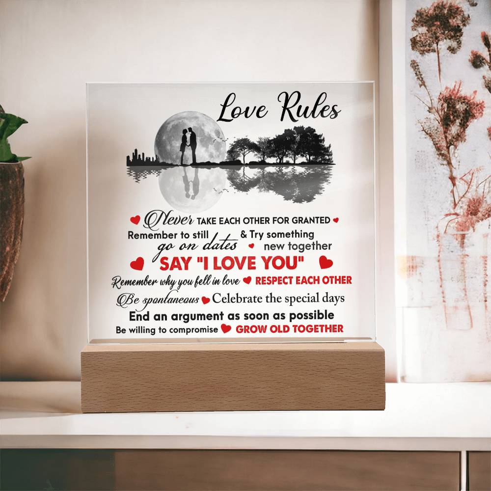 Love Rules-I Love You Acrylic Square Plaque