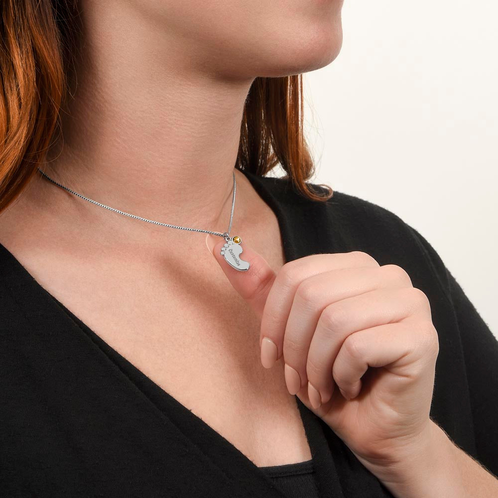 To Mom - Baby foot birthstone necklace