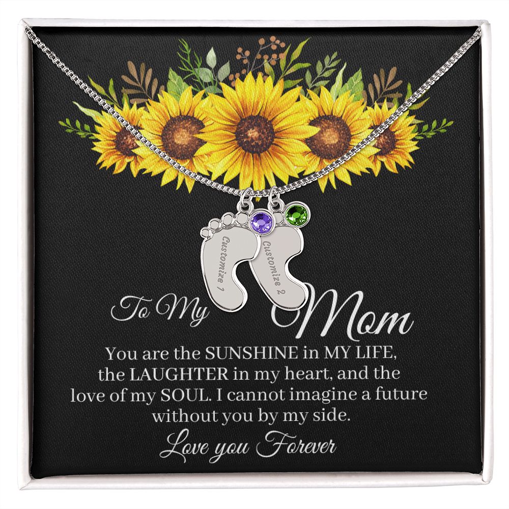To Mom - Baby foot birthstone necklace