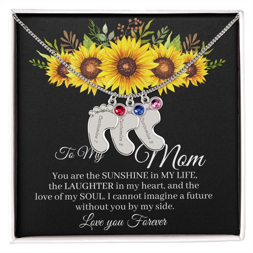 To Mom - Baby foot birthstone necklace