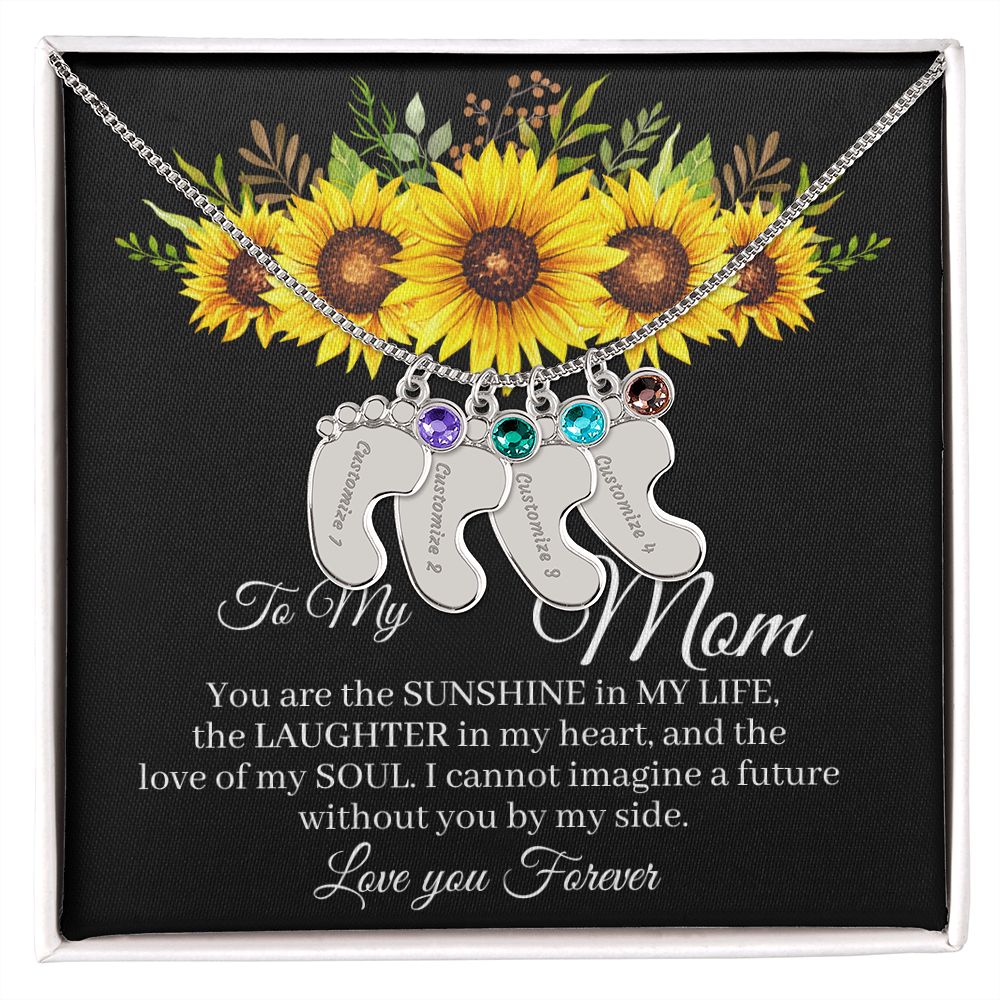 To Mom - Baby foot birthstone necklace