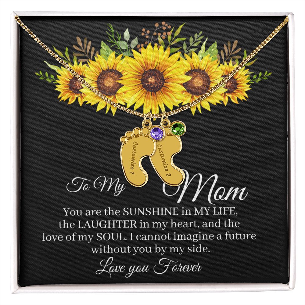 To Mom - Baby foot birthstone necklace