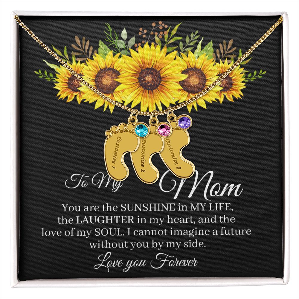 To Mom - Baby foot birthstone necklace