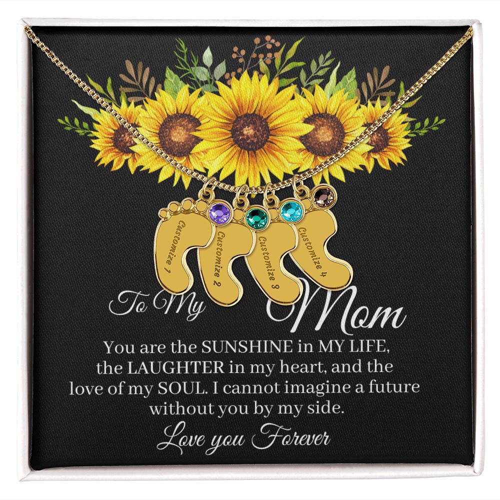 To Mom - Baby foot birthstone necklace