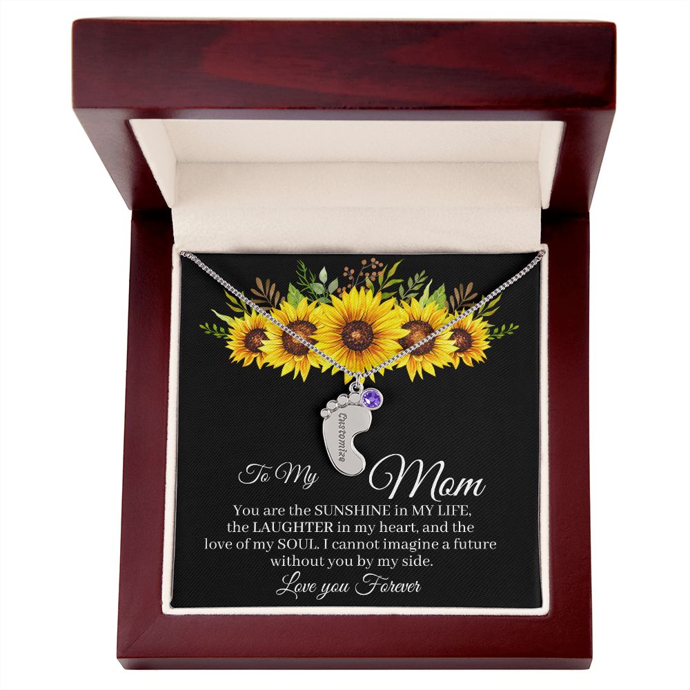 To Mom - Baby foot birthstone necklace