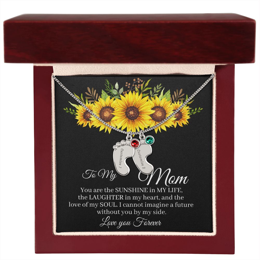 To Mom - Baby foot birthstone necklace