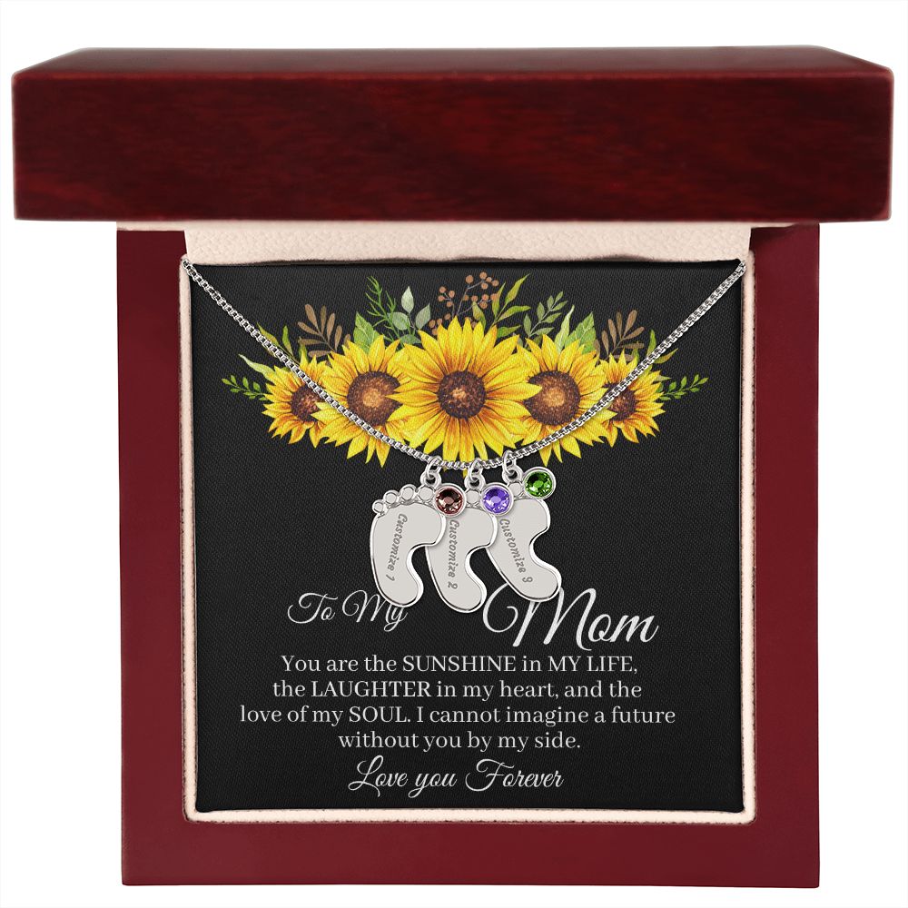 To Mom - Baby foot birthstone necklace