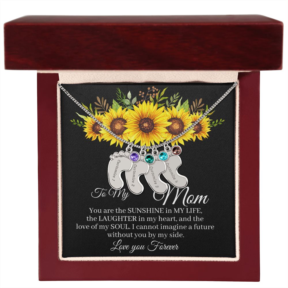 To Mom - Baby foot birthstone necklace