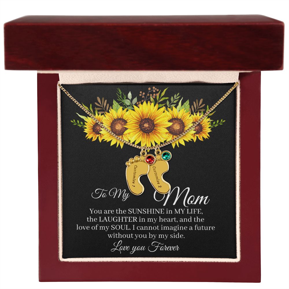 To Mom - Baby foot birthstone necklace