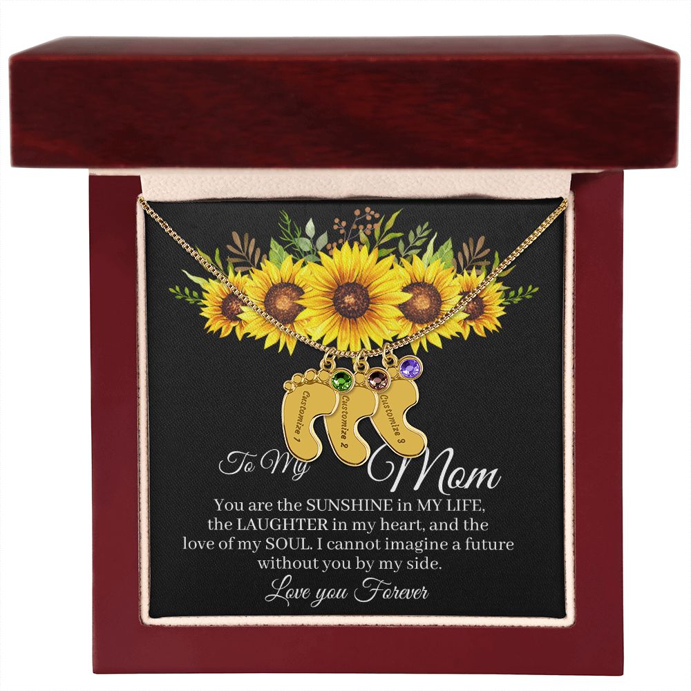 To Mom - Baby foot birthstone necklace