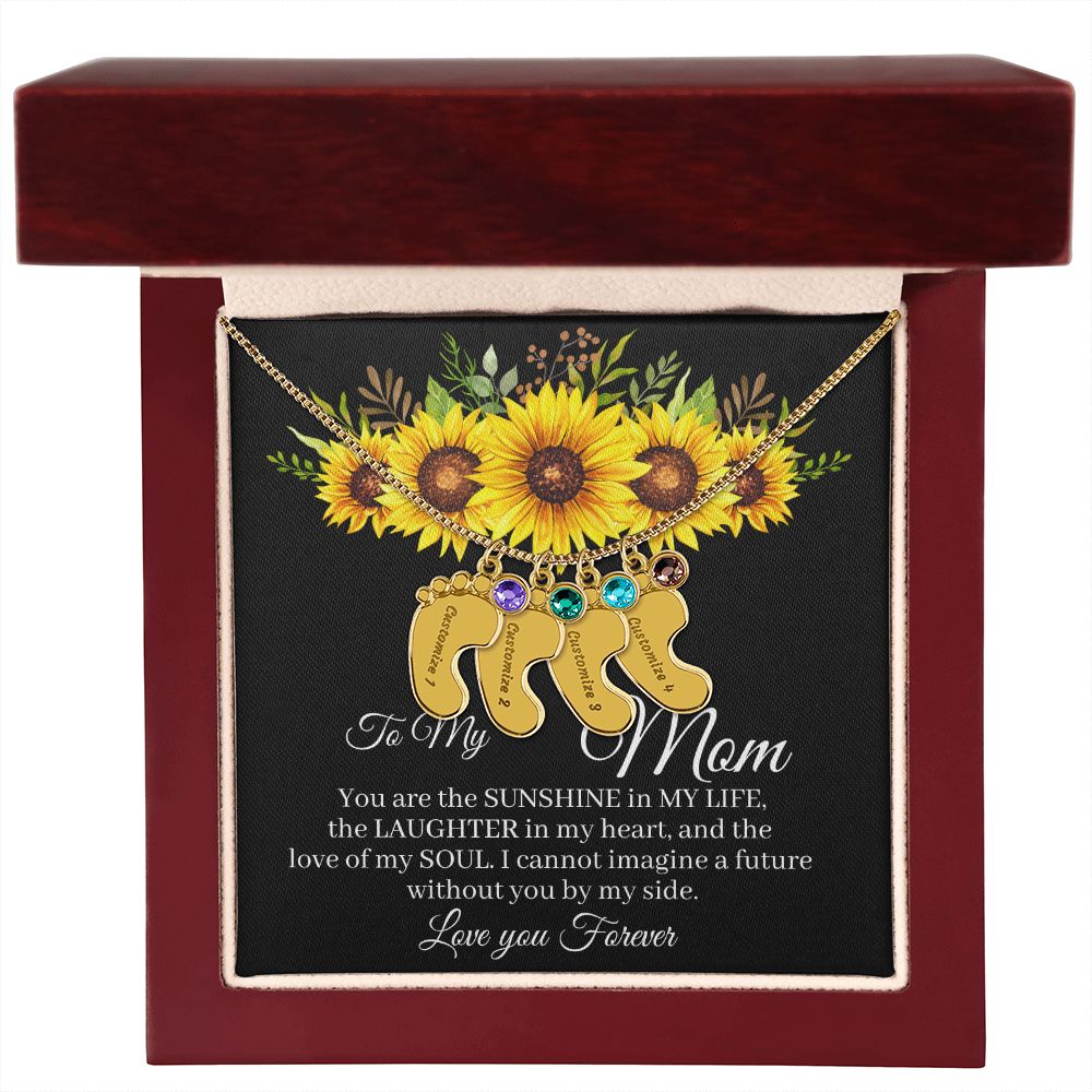 To Mom - Baby foot birthstone necklace