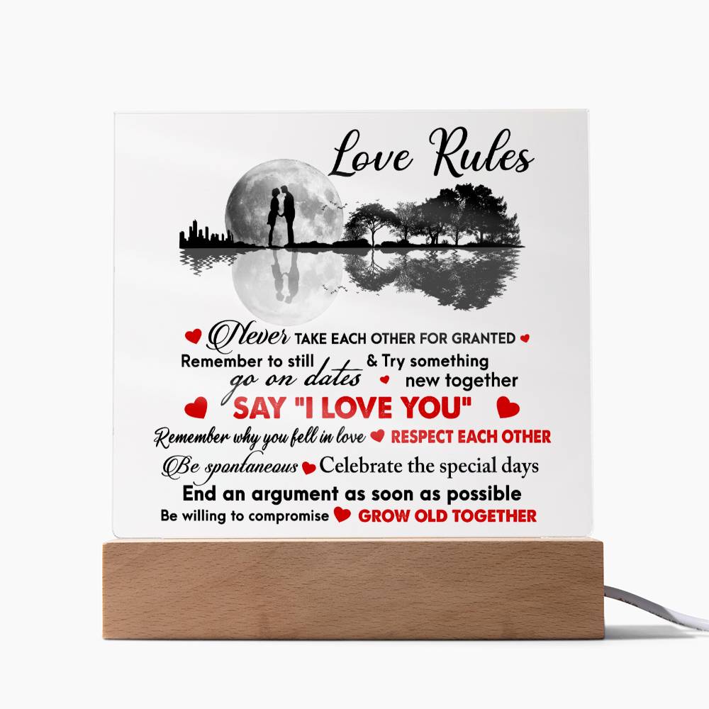Love Rules-I Love You Acrylic Square Plaque