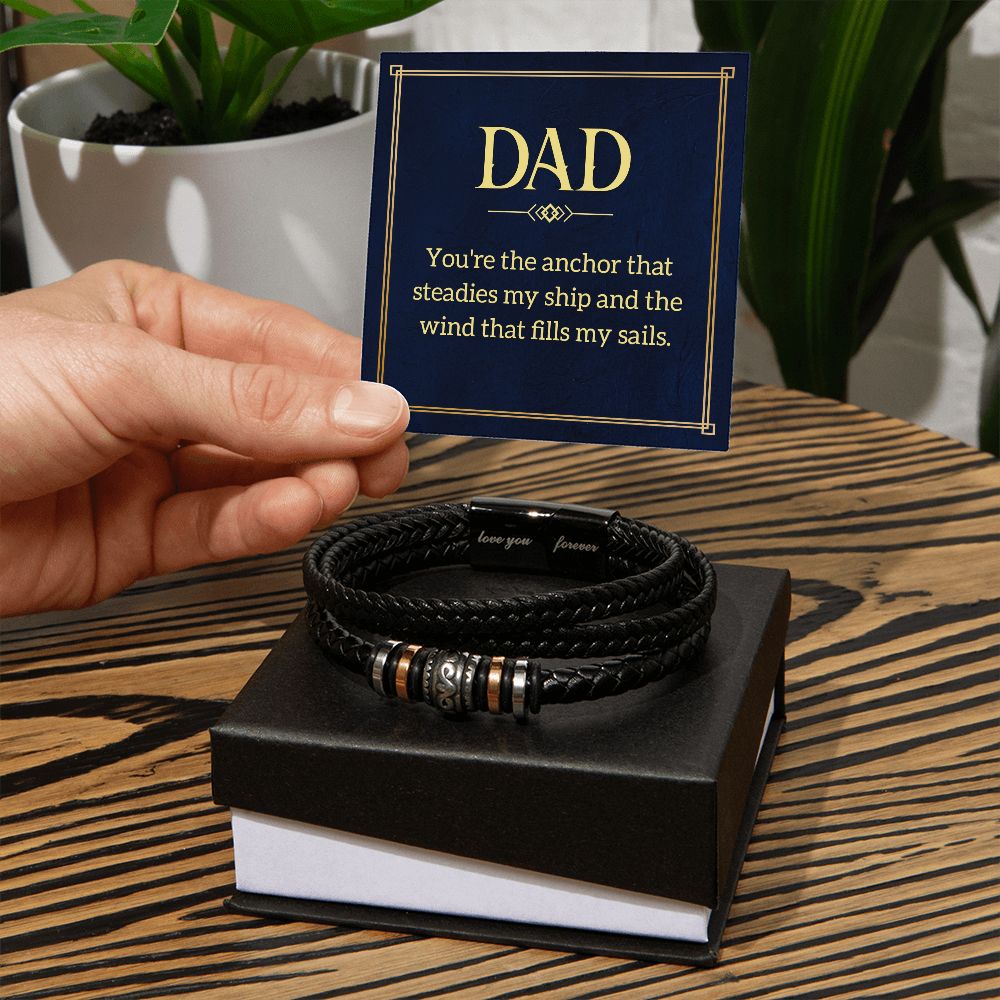 Anchored Love: Father's Day Leather Bracelet with Sentimental Message Card
