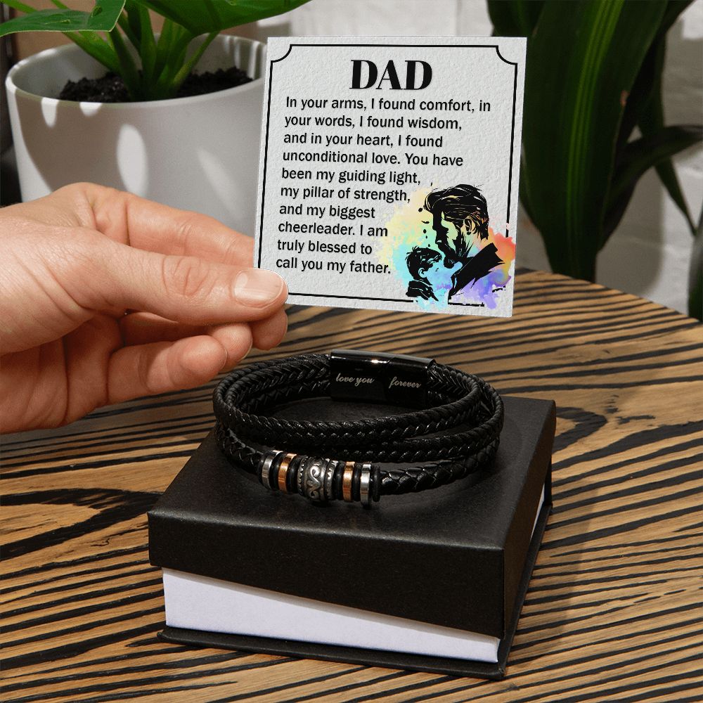 Embrace of Love: Father's Day Leather Bracelet with Heartfelt Message Card