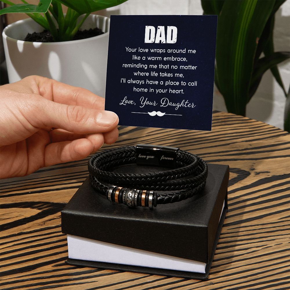 Embrace the Love: Father's Day Leather Bracelet & Message Card - A Timeless Tribute to the Unbreakable Father-Daughter Bond