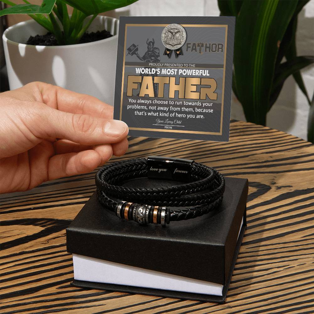 Dad-Most Powerful Father-Stylish Men's Leather Bracelet | Unique Father's Day Gift