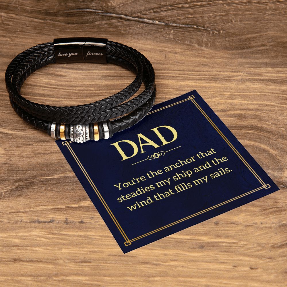 Anchored Love: Father's Day Leather Bracelet with Sentimental Message Card
