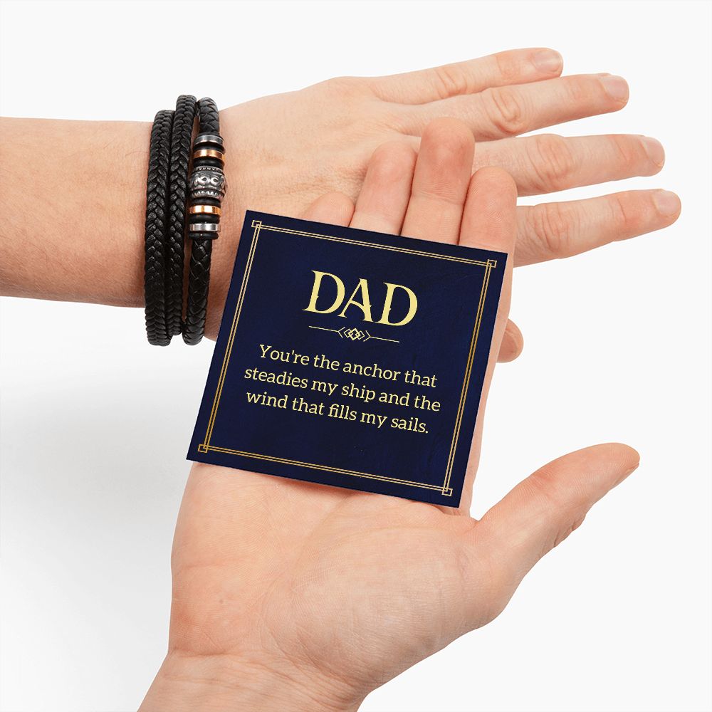 Anchored Love: Father's Day Leather Bracelet with Sentimental Message Card