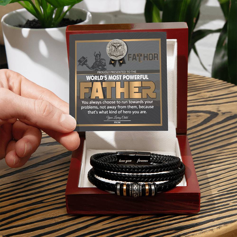 Dad-Most Powerful Father-Stylish Men's Leather Bracelet | Unique Father's Day Gift