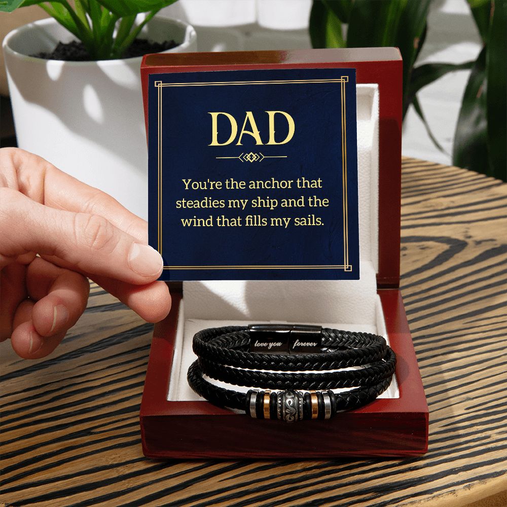 Anchored Love: Father's Day Leather Bracelet with Sentimental Message Card