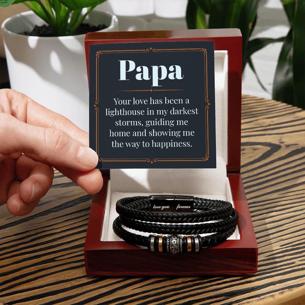 Papa's Guiding Light: Father's Day Leather Bracelet with Heartfelt Message Card