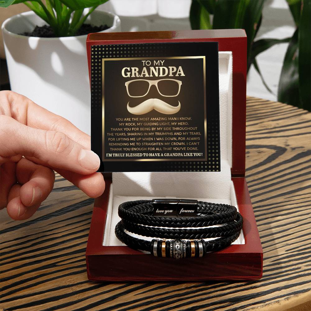 Grandpa-Truly Blessed-Bracelet Stylish Men's Leather Bracelet | Unique Father's Day Gift