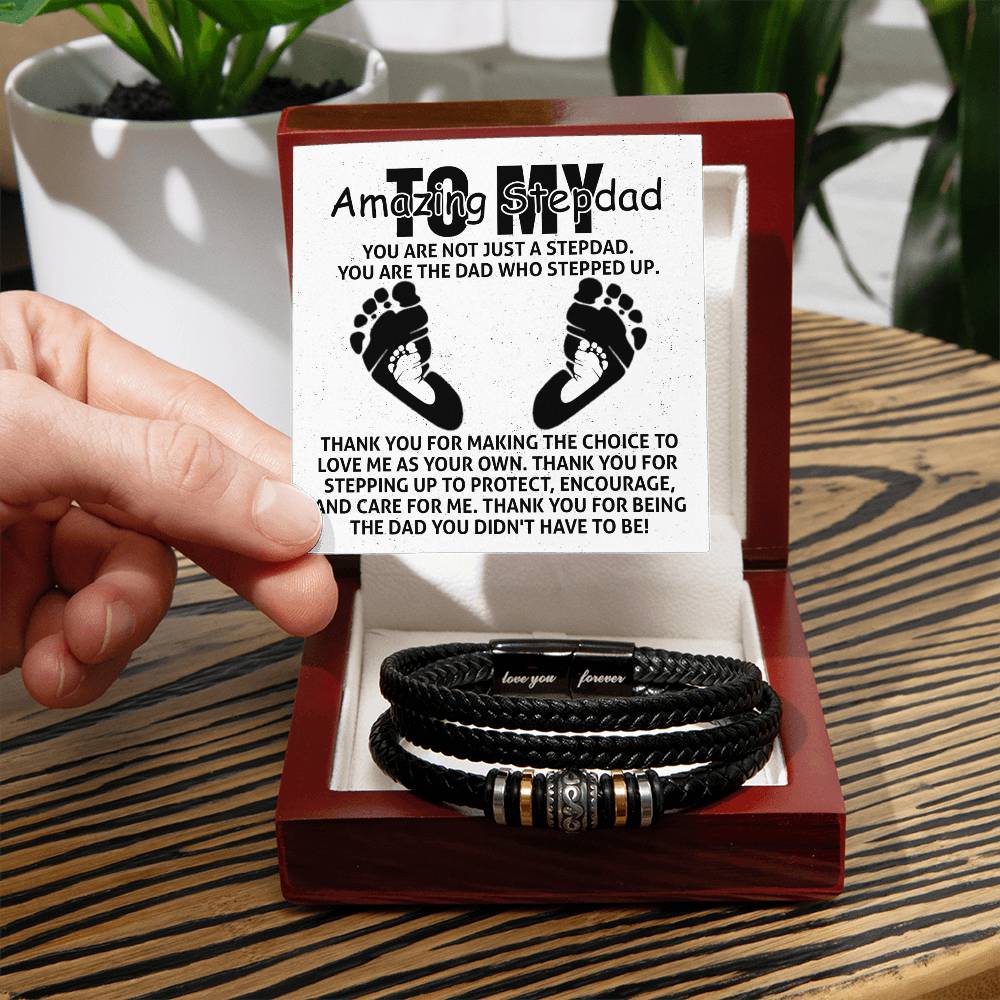 Step Dad-Care For Me-Bracelet Stylish Men's Leather Bracelet | Unique Father's Day Gift