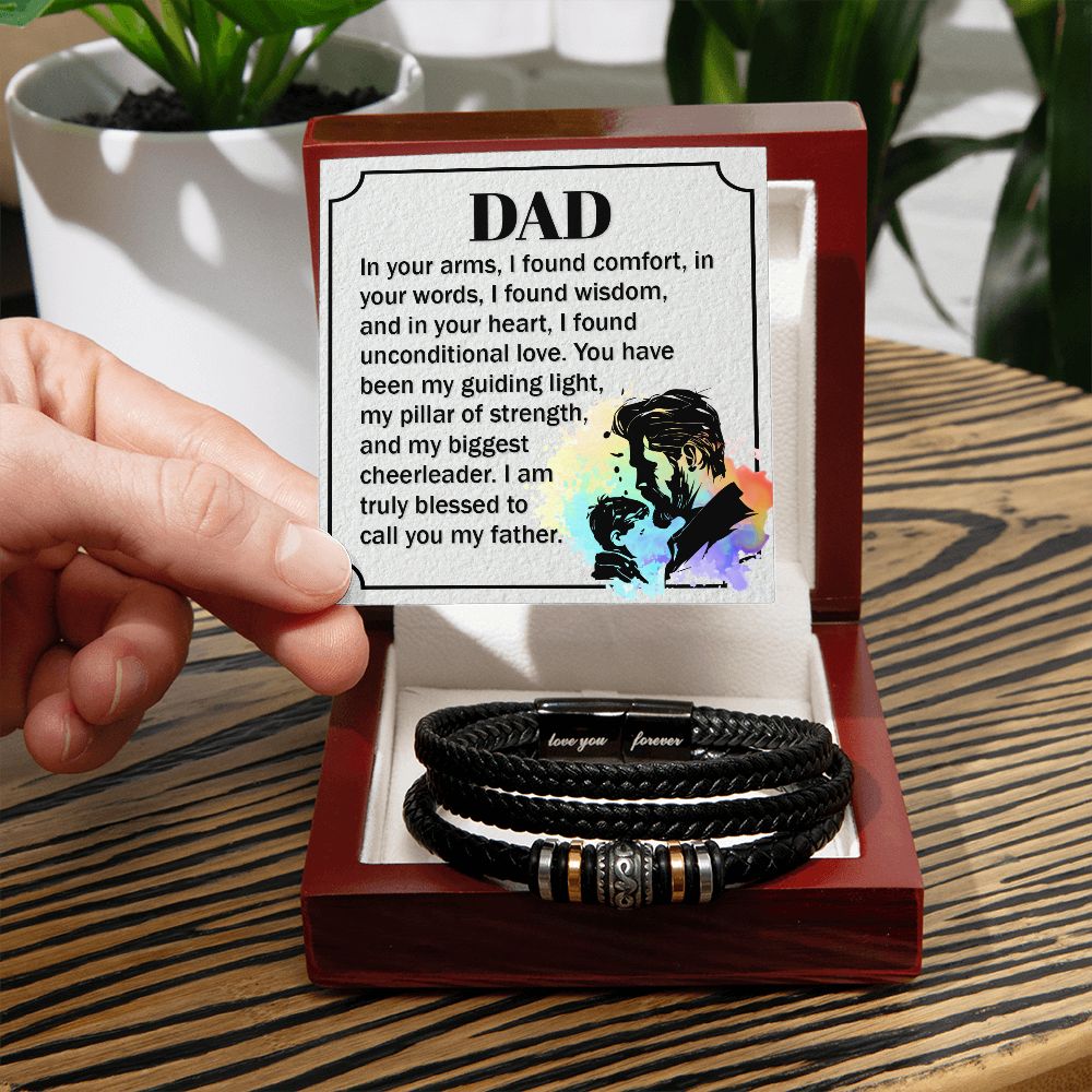 Embrace of Love: Father's Day Leather Bracelet with Heartfelt Message Card