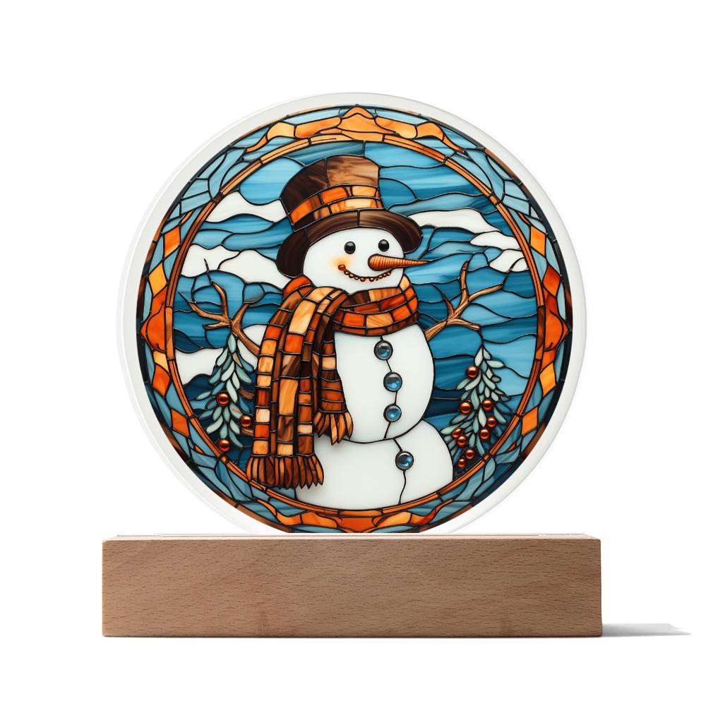 Stained Glass Snowman Acrylic Circle Plaque