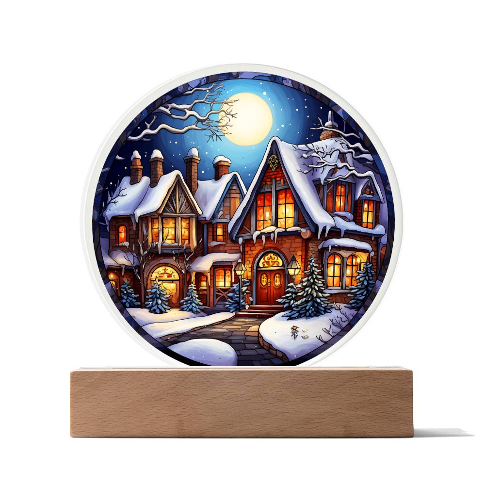 Snow Covered House-Acrylic Circle Plaque