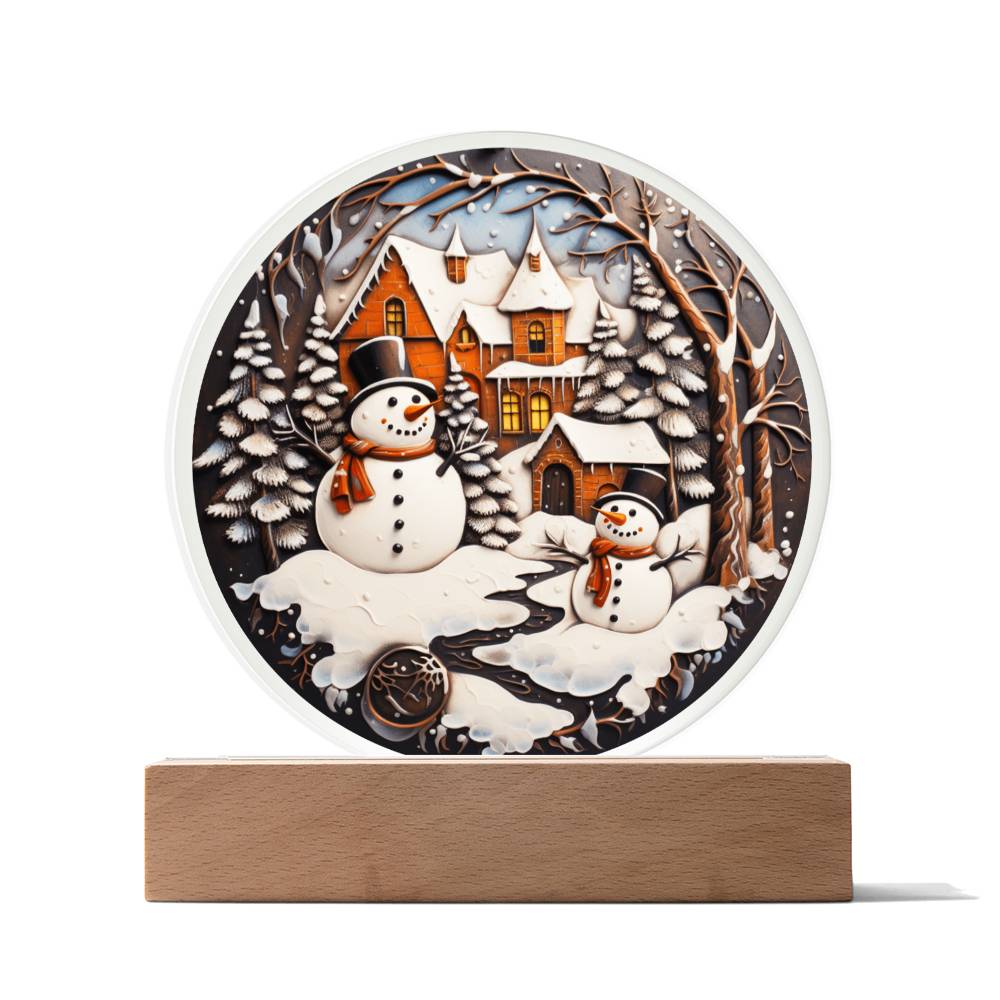 Twin Snowman Acrylic Circle Plaque