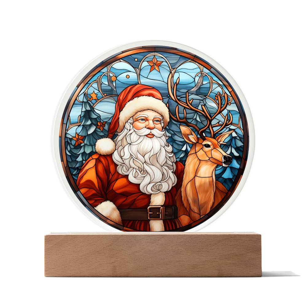 Santa Reindeer Acrylic Circle Plaque